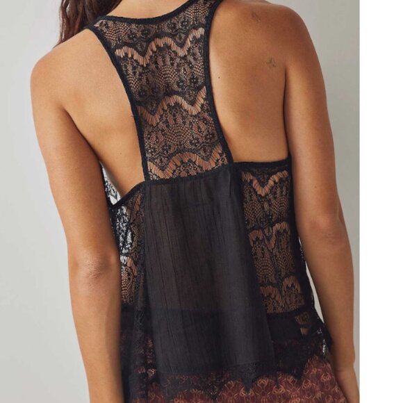 Free People V Neck Black Lace Sleeveless Top - Picture 8 of 8